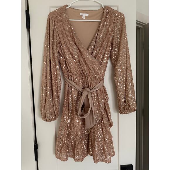 Lauren Conrad Rose Gold Sequin Wrap Mini Dress - XS - Picture 1 of 6